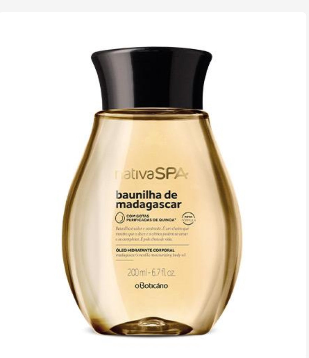 Óleo hidratante baunilha de madagascar , 200ml.